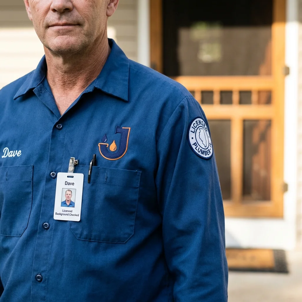 Licensed plumber showing ID badge in Plymouth, ME